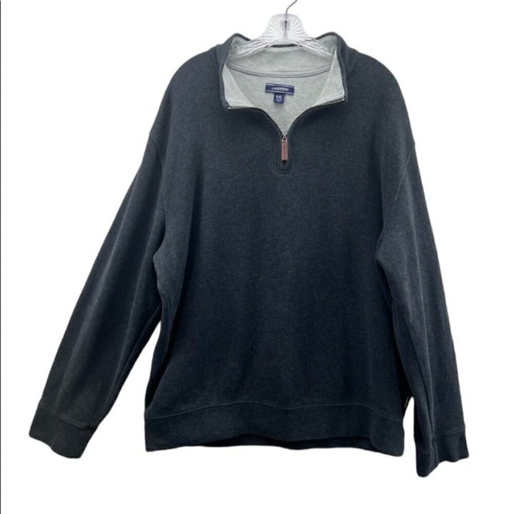 Lands’ End Mens SZ XXL Gray Long Sleeve PullOver 1/4 Zip Sweater Outdoor Hiking